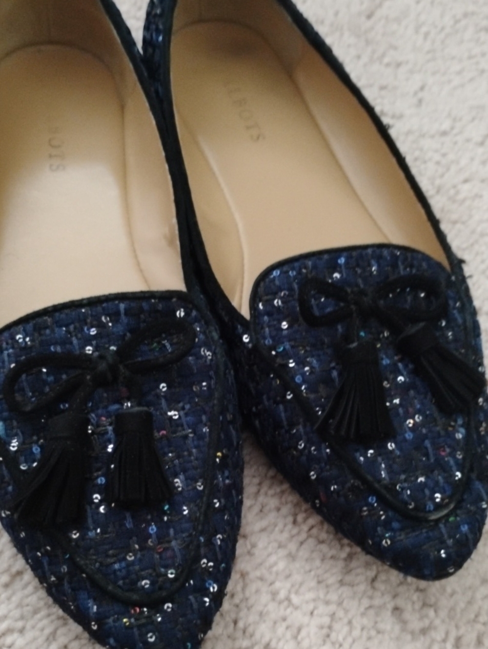 Talbots Blue Woven With Sequens And Black Bow